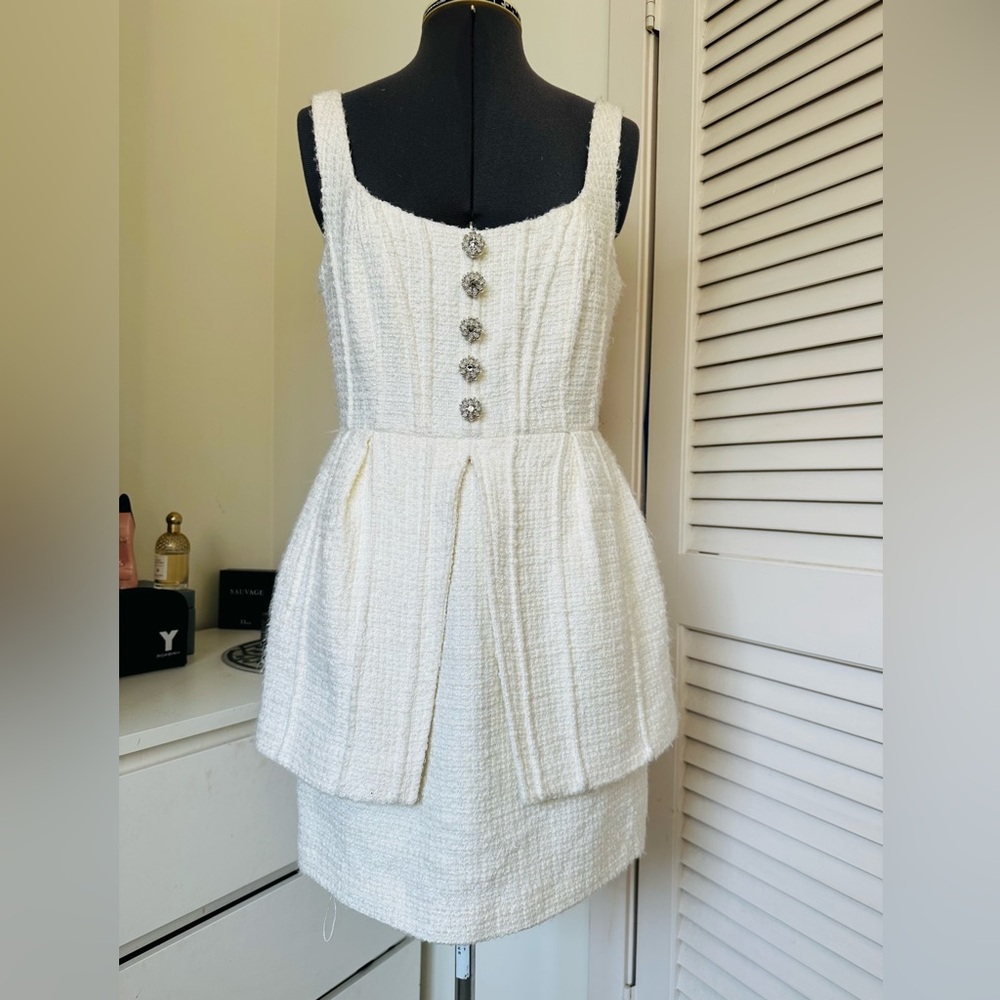 SELF-PORTRAIT Cream Boucle Collared Mini Dress